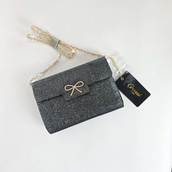 Like Dreams Frost Glitter Gem Bow Evening Crossbody Bag, Black - Picture 5 of 5